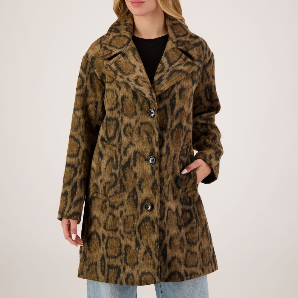 Anne Klein Leopard Print Coat | Tailored Statement - Picture 2 of 5
